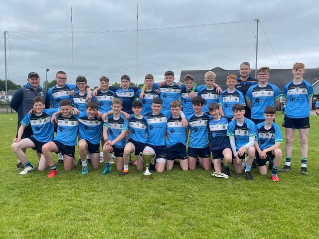 The St. Conor's College 'A' and B' squads which won both sections of last week's Brian Og McKeever Memorial Nines tournament at Pairc Bhrid, Steelstown.