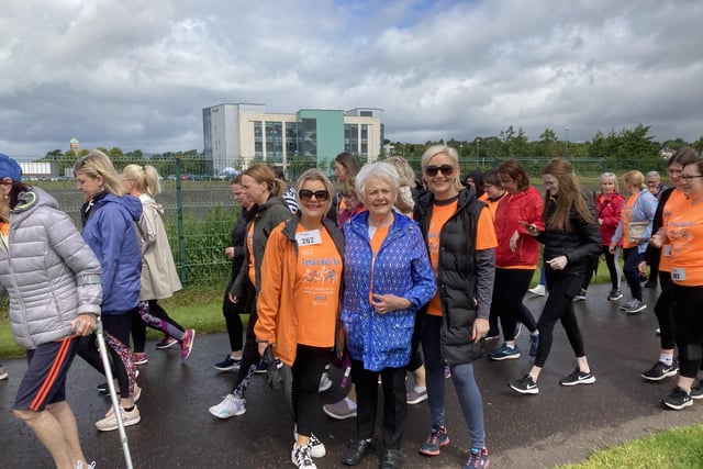 From left to right, Genevieve Sweeney, Patricia McClintock and Gatha Houston who took part in the Foyle Hospice Female Walk/Run in memory of Eugene McClintock.