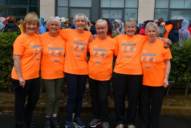 The Mallett sisters Lorraine, Vera , Maureen , Colette , Marie and Angela , with a combined age of 406, took part in the Foyle Hospice Female Walk / Run on Sunday morning last. Photograph: George Sweeney. DER2225GS – 009