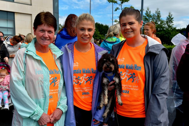 Deidre, Danica and Caoimhe, with Milo, took part in the Foyle Hospice Female Walk / Run on Sunday morning last. Photograph: George Sweeney. DER2225GS â€“ 004