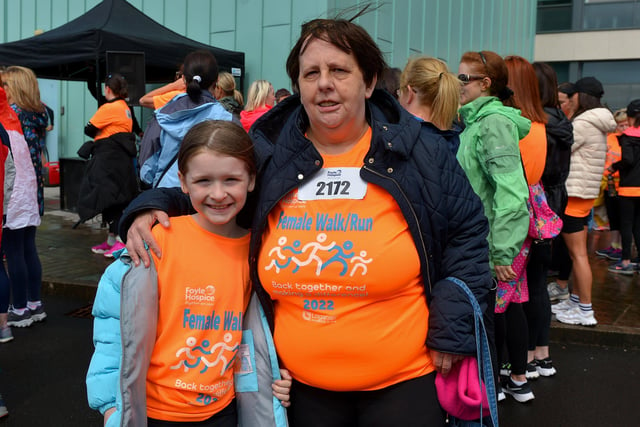 Kate Healey and her grandmother Angela Toye took part in the Foyle Hospice Female Walk / Run on Sunday morning last. Photograph: George Sweeney. DER2225GS – 003