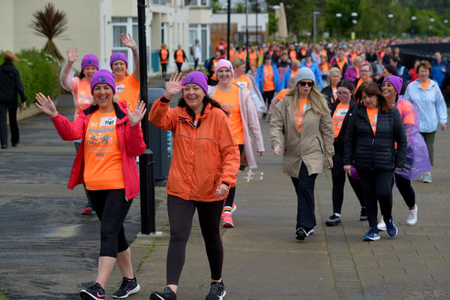 Happy faces at the Foyle Hospice Female Walk / Run on Sunday morning last. Photograph: George Sweeney. DER2225GS – 019