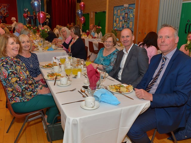 Karen Carlin, Frances Bryson, Mary Callen, Paul Bradley, principal of Rosemount Primary School and Eamonn Devlin, principal St Patrick’s Primary School, pictured at the St John’s Primary School 50th anniversary celebrations held on Friday afternoon last. Photograph: George Sweeney. DER2224GS – 060
