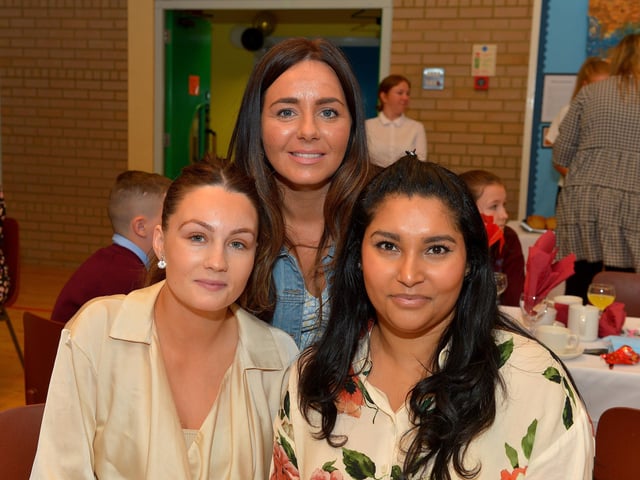 Learning Support Assistants Anna McAllister, Natasha Beagan and Rachel Harkin pictured at the St John’s Primary School 50th anniversary celebrations held on Friday afternoon last. Photograph: George Sweeney. DER2224GS – 058