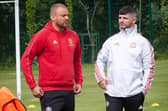 Man United’s Champions League winner, Wes Brown in conversation with Martin Smith during last Friday’s Foundation launch. Picture by Jim McCafferty