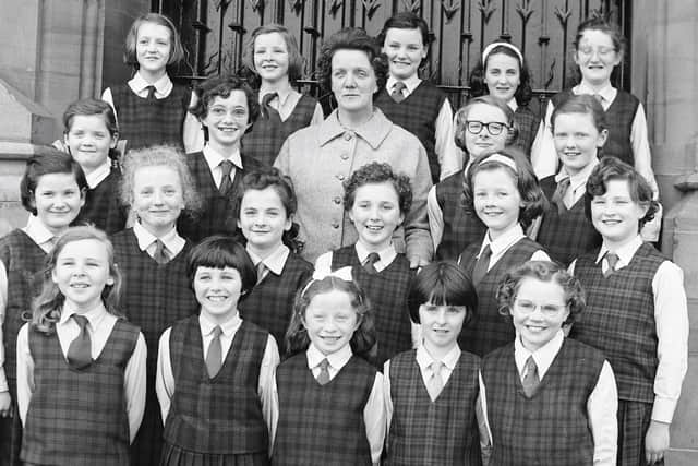 1963... St Patrick’s Girls’ choir, conducted by Mrs Quigley, winners of the Gregorian chant for girls.