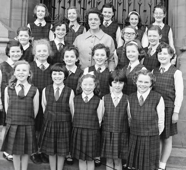 1963... St Patrick’s Girls’ choir, conducted by Mrs Quigley, winners of the Gregorian chant for girls.