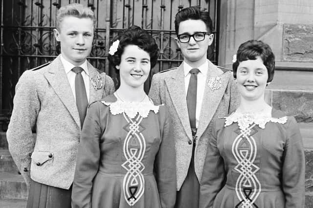 1962... Winners of the senior four-hand reel was this team from the McLaughlin School. From left are Barry Doherty, Evelyn Callaghan, Johnny McCallion and Marie Hamilton.