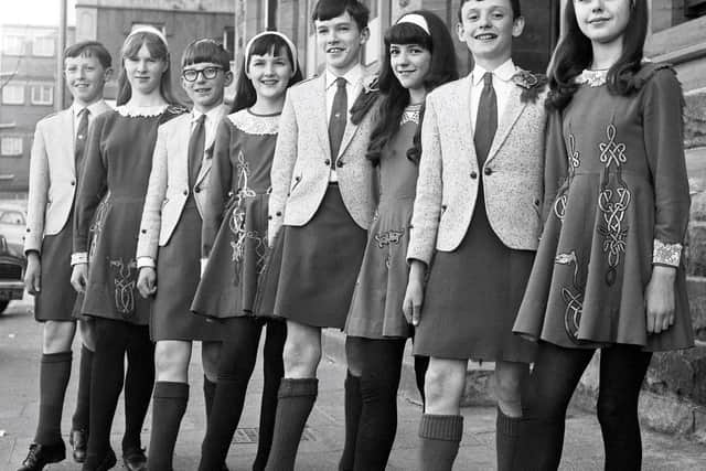 1969... Dancers from the De Glin Academy who were prizewinners at the Feis. From left are Sean Monaghan, Deirdre Deeney, Danny Marley, Noeleen O'Hara, Vincent Taggart, Bridie Breslin, Dermot Walker and Anne McDaid.