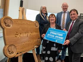 Pictured at the official opening of North West Regional College's redeveloped Springtown Campus are: Shannon Cartin, Lecturer in Fabrication and Welding. Heather Cousins, Head of the Skills and Education Group, Department for the Economy, Gavin Killeen, Acting Chair of NWRC's Governing Body and Leo Murphy, Principal and Chief Executive, NWRC. (Pic Martin McKeown).