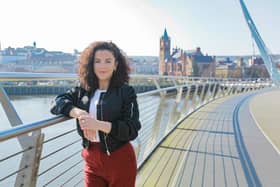 Jamie-Lee O'Donnell on the peace bridge, Londonderry