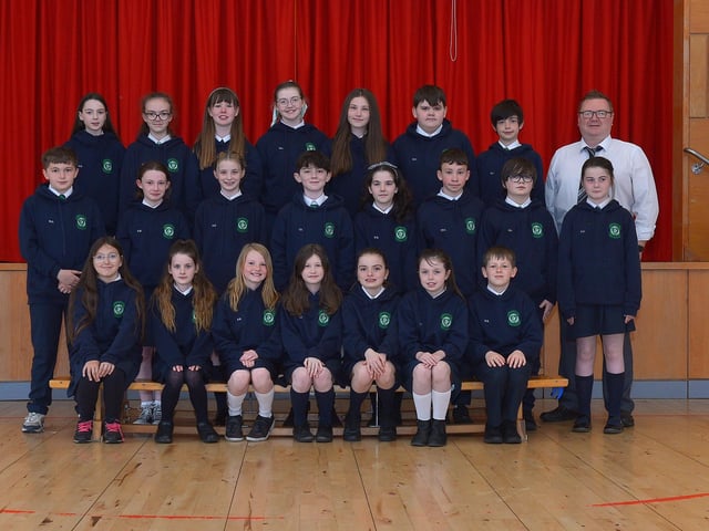 Mr Bradley with his P7 class at St Patrick’s Primary School. DER2222GS – 029