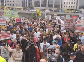Homeowners at a demonstration calling for redress.