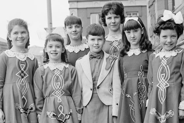 1965... Dancing competition prizewinners, Left to right, Ann Toland, Hilary Kelly, Sibeal Burke, Vincent Taggart, Stella McLaughlin, Marion Given and Sylvia McLaughlin.