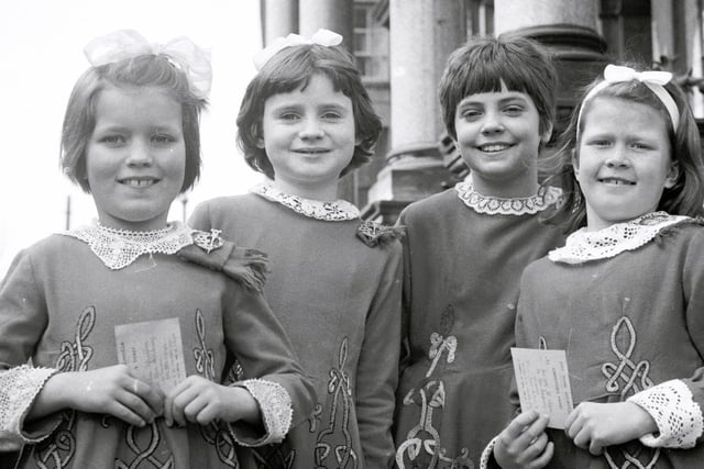 1969... The first four young dancers on stage for the double jig (8-10) were, from left, Maureen Fitzgibbon, Bernadette McColgan, Lucia Barron and Jacqueline Hunter.