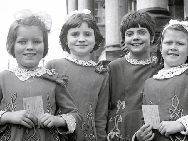 1969... The first four young dancers on stage for the double jig (8-10) were, from left, Maureen Fitzgibbon, Bernadette McColgan, Lucia Barron and Jacqueline Hunter.