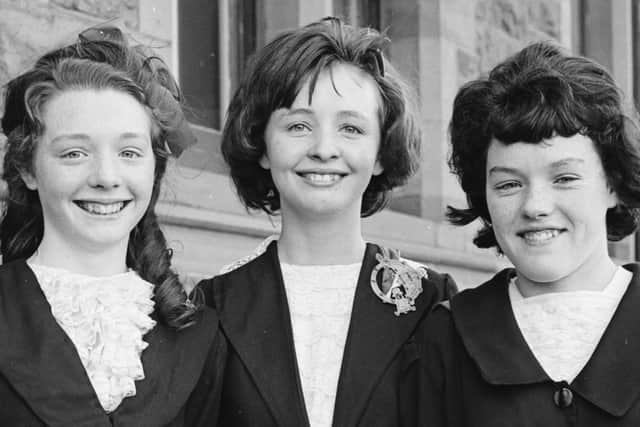 1965... Winners of the open three-hand reel (under 15) were, from left, Rose Marie Henderson, Judith Clark and Kathleen Lindsay (O’More School).