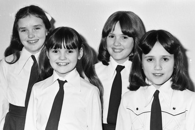 1978... This prizewinning group from St John’s PS and MacCafferty School of Music contains two pairs of sisters who are also cousins. From left: Margaret and Martina O’Hagan with Suzanne and Lorraine Doherty. They won first place awards in cello solo, recorder solo, Irish song and English solo (10-12).