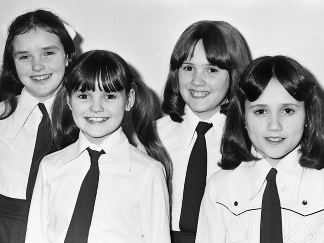 1978... This prizewinning group from St John’s PS and MacCafferty School of Music contains two pairs of sisters who are also cousins. From left: Margaret and Martina O’Hagan with Suzanne and Lorraine Doherty. They won first place awards in cello solo, recorder solo, Irish song and English solo (10-12).