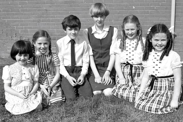 1982... Mairead O’Callaghan (left), first in the recorder (under 7); Roisin O’Callaghan, first in original poetry (under 12); Gary O’Callaghan, first in treble recorder (under 12); Ruth Deehan, first in piano (under 14); Alison Hegarty, first in children’s song (under 12); and Tracy Hegarty, first in children’s song and girls’ poem (under 8).