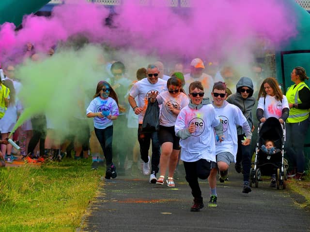 The ARC Fitness Father’s Day 2K Colour Dash gets underway on Sunday afternoon last at Destined, Foyle Road. Photograph: George Sweeney.  DER2226GS – 007