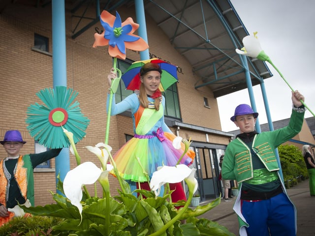 St. Johnâ€TMs PS pupils Michael McLaughlin, Caitlin Green and Kayleb McBrearty all set to go for Fridayâ€TMs 75th Celebration Parade in Creggan. (Photos: JIm McCafferty Photography)