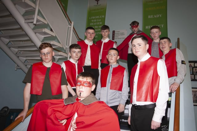 Students from St. Josephâ€TMs Boys School pictured before taking part in the Creggan 75th parade on Friday evening. (Photos: Jim McCafferty Photography)