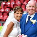 Derry City supporters Carmel and James Devenney pictured on their wedding day at the Ryan McBride Brandywell Stadium, on Saturday. Picture by Kevin Morrison/Event Images & Video