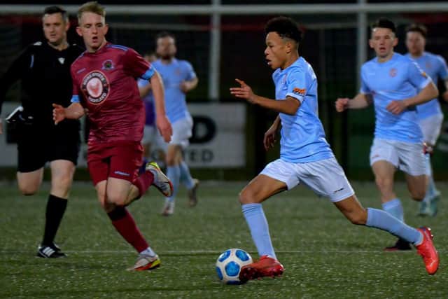 Derry City teenager Trent Kone-Doherty in action against Institute during the Bill Kee Memorial Cup game, which took place at the Brandywell a few months ago Picture by George Sweeney.