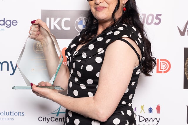 Jenni Doherty, Little Acorns Bookstore who won Overall Business of the Year at the 2022 North West Business Awards held at the City Hotel on Friday past.