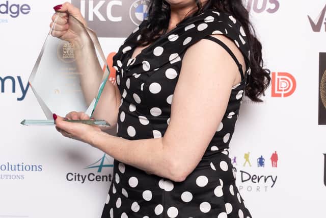 Jenni Doherty, Little Acorns Bookstore who won Overall Business of the Year at the 2022 North West Business Awards held at the City Hotel on Friday past.