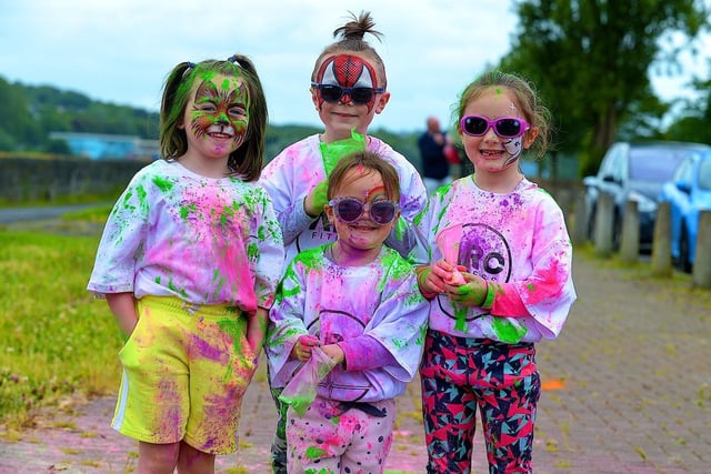 Yasmin, John James, Erin and Anna took part in the ARC Fitness Father’s Day Colour Dash held on Sunday afternoon last at Destined, Foyle Road. Photograph: George Sweeney.  DER2226GS – 002