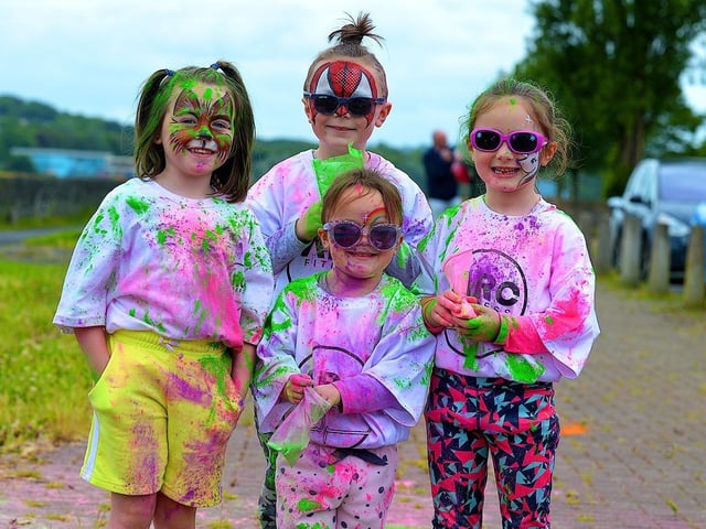 Yasmin, John James, Erin and Anna took part in the ARC Fitness Father’s Day Colour Dash held on Sunday afternoon last at Destined, Foyle Road. Photograph: George Sweeney. DER2226GS – 002