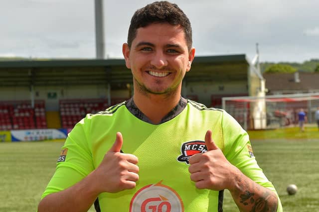 Maiden City goalkeeper and captain Ray Kelly scored the winning goal in the penalty shootout against Institute. Picture by George Sweeney.