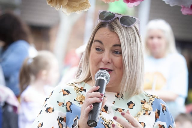The Mayor of Derry City and Strabane District Council Sandra Duffy addressing the attendance at Wednesdayâ€TMs The Big Lunch at Farland Way.