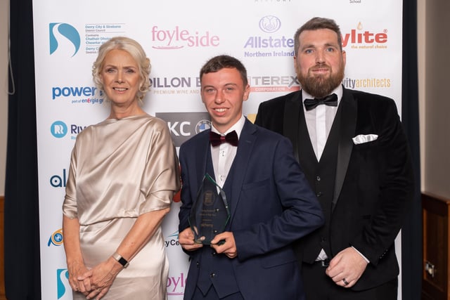Ben Sayers, Bearney Nurseries, winner of the NW Young Business Person of the Year award, pictured with the award sponsor Declan Meenan of Alchemy Technology Services