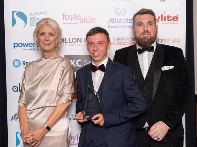 Ben Sayers, Bearney Nurseries, winner of the NW Young Business Person of the Year award, pictured with the award sponsor Declan Meenan of Alchemy Technology Services