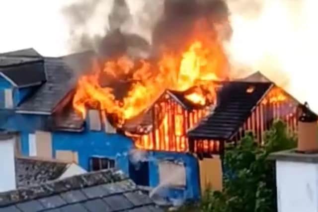 The fire at number of unfinished houses at Dunfield Terrace in the Waterside last night. Police are appealing for information on the fire.