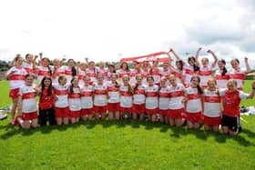 The Derry Under 14 camogie panel with defeated Antrim last Saturday to lift the Ulster Under 14 'A' Championship title in Armagh.