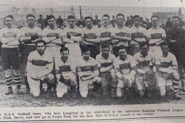 Derry's National League winning team of 1947 pictured before their semi-final victory over Longford in Celtic Park.