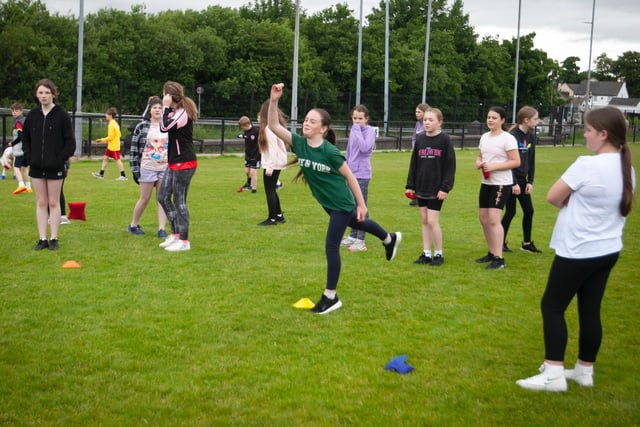 Marian Crumlish shows off her throwing skills during the Steelstown PS Sports Day on Thursday last. Picture by Jim McCafferty Photography