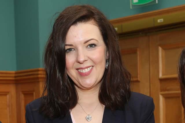 Lisa Magee at a Civic Reception for Derry Girls hosted by the then Mayor of Derry and Strabane, Councillor Maoliosa McHugh.