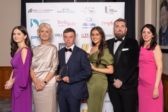 Kymirin Downey and Dearbhla McCaul, Safe Sippin’, runners up in the NW Young Business Person of the Year award, pictured with the award sponsor Declan Meenan of Alchemy.