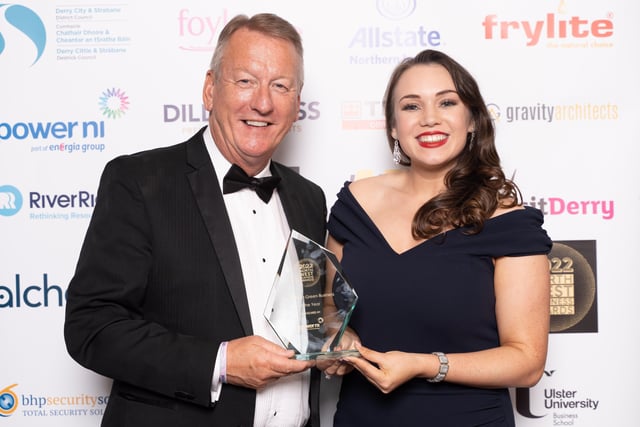 Jim Roddy, City Centre Initiative, representing Ethical Weigh, winner of the NW Green Business of the Year pictured with the award sponsor Amy Bennington, Power NI.