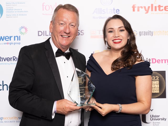 Jim Roddy, City Centre Initiative, representing Ethical Weigh, winner of the NW Green Business of the Year pictured with the award sponsor Amy Bennington, Power NI.
