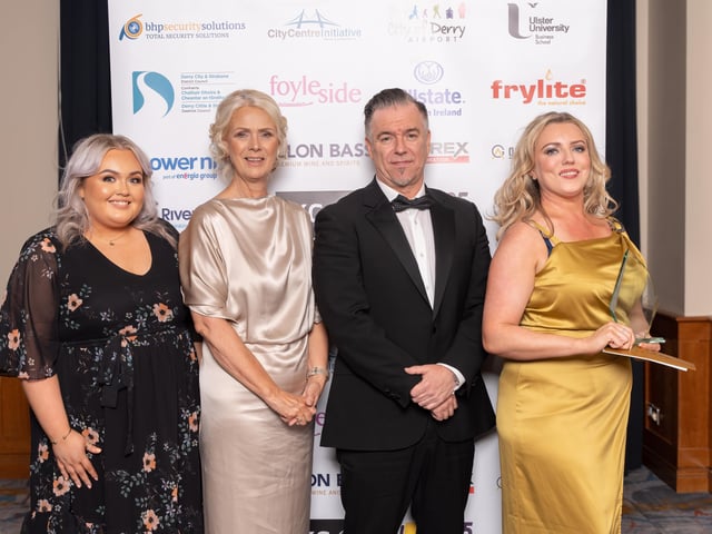 Rachael Eastwood, Grand Central Bar, winner of the North West Pub of the Year, pictured with the award sponsor, Sean Furey of Gravity Architects, Anna Doherty, Londonderry Chamber of Commerce and Ceara Ferguson, City Centre Initiative.
