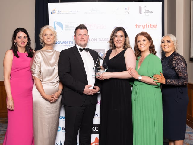 Selina Horshi, Emma Davis and Michelle Doherty of the Best Western Plus White Horse Hotel, winner of the NW Restaurant of the Year award, pictured with the award sponsor Chris Fillis of RiverRidge, Aisling Gallagher, City Centre Initiative and Anna Doherty, Londonderry Chamber of Commerce.