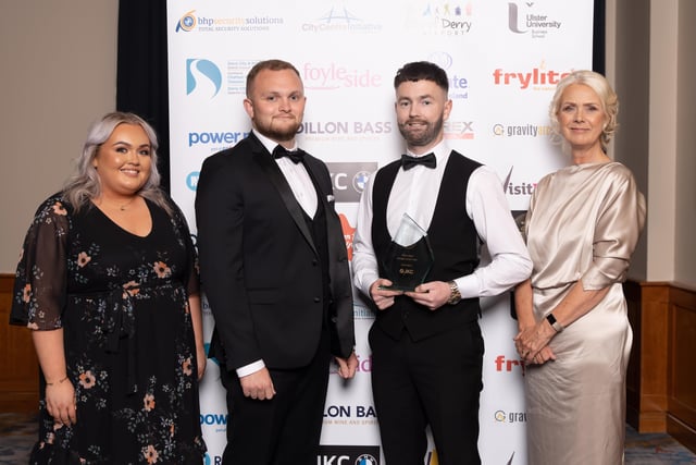 Christopher Ferry, Ferry Clever, winner of the NW Retailer of the Year award, pictured with the award sponsor Jordan Holmes of JKC, Ceara Ferguson, City Centre Initiative and Anna Doherty Londonderry Chamber of Commerce.