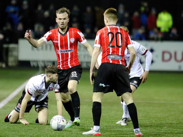 Derry City’s Cameron Dummigan look set to be out of action for a number of weeks after suffering a tear on the sole of his foot. Picture by Kevin Moore/MCI