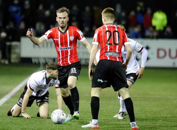 Derry City’s Cameron Dummigan look set to be out of action for a number of weeks after suffering a tear on the sole of his foot. Picture by Kevin Moore/MCI